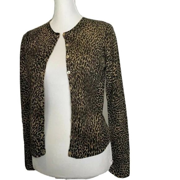Rena Rowan Leopard Button Front Cardigan Sweater long sleeve brown Sz M/p - Picture 6 of 12